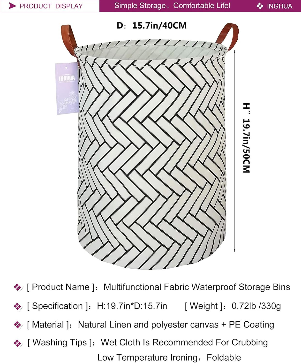 Laundry Hamper Large Canvas Fabric Lightweight Storage Basket/Toy Organizer/Dirt