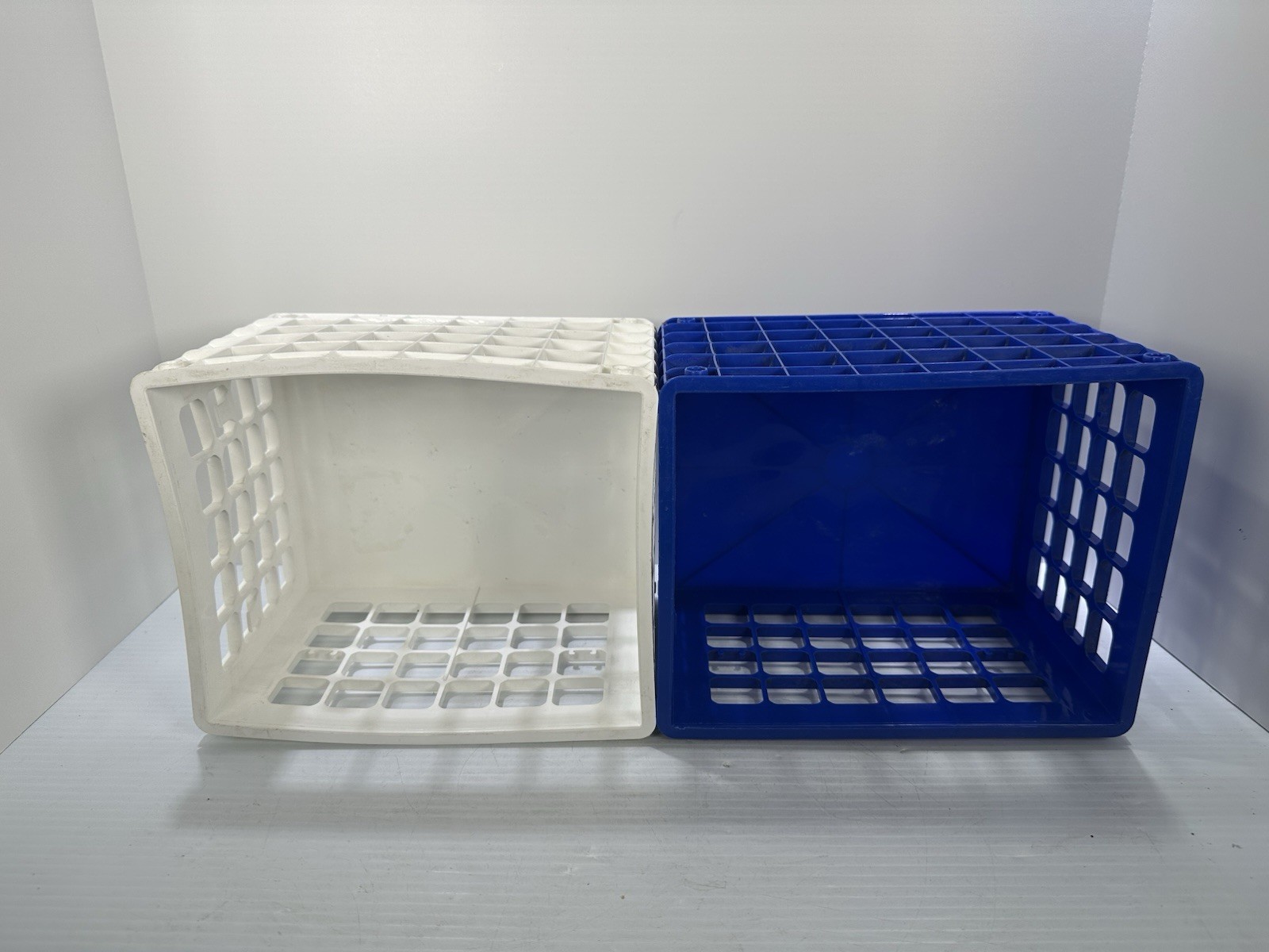 Yaffa Blocks Storage Crate Bin Stackable Set Of 2 Small Mini White Blue Desk 9”