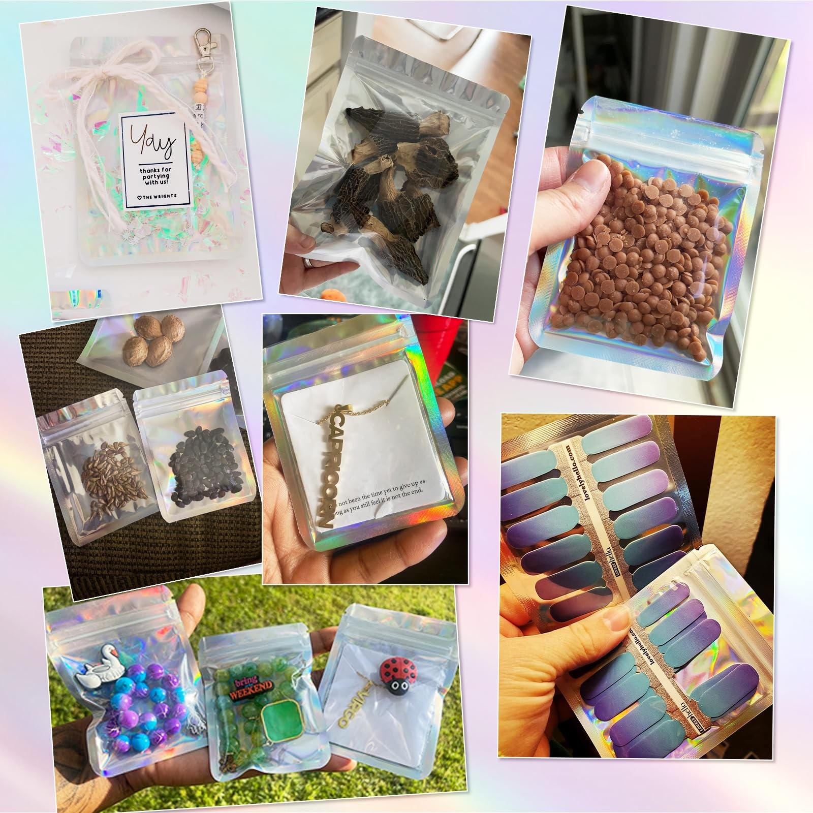 YHJZ Holographic Bags 100pcs Mylar 3×4 3×4, color