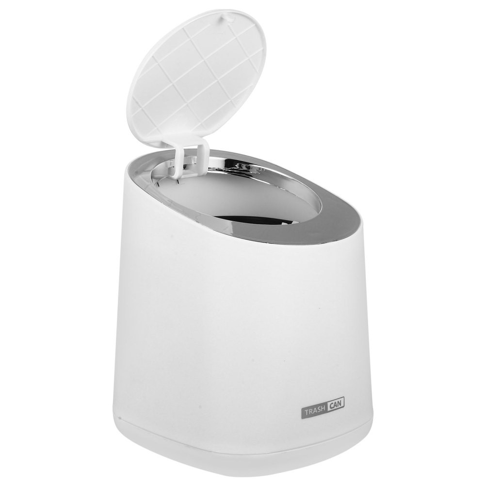 1 Set Reusable Small Desktop Garbage Bucket White ABS PP Press Lid