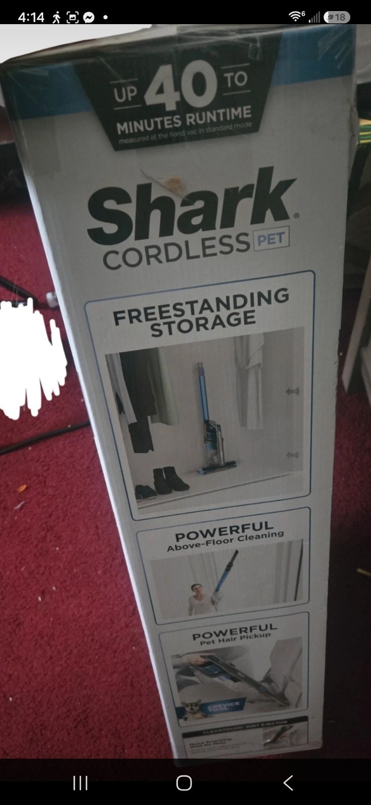 Shark Cordless Pet Stick Vacuum Bagless 40 Min Blue Freestanding Storage