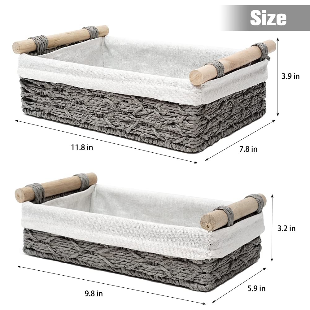 DUOER Storage Basket Wicker 11.8*7.8*3.*9 inches, 9.8*5.9*3.2 Grey
