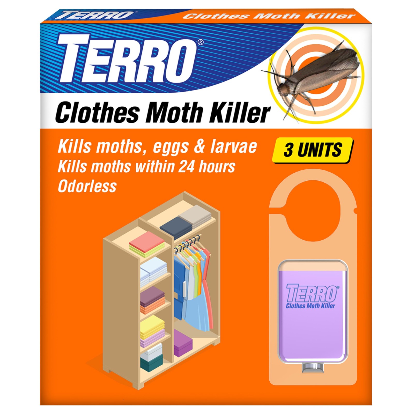 TERRO Clothes Moth Killer – T2903 3 Pack | Kills Adult Clothes Moths, Larvae…