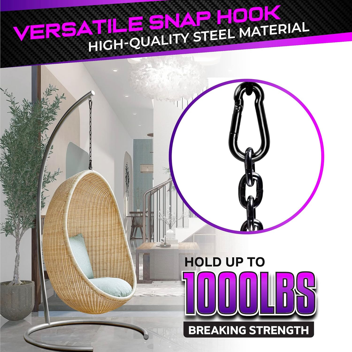 2Pcs 5.5In Spring Snap Hooks 1000LBS Capacity, Utility Hook Clip, Heavy Duty Ro