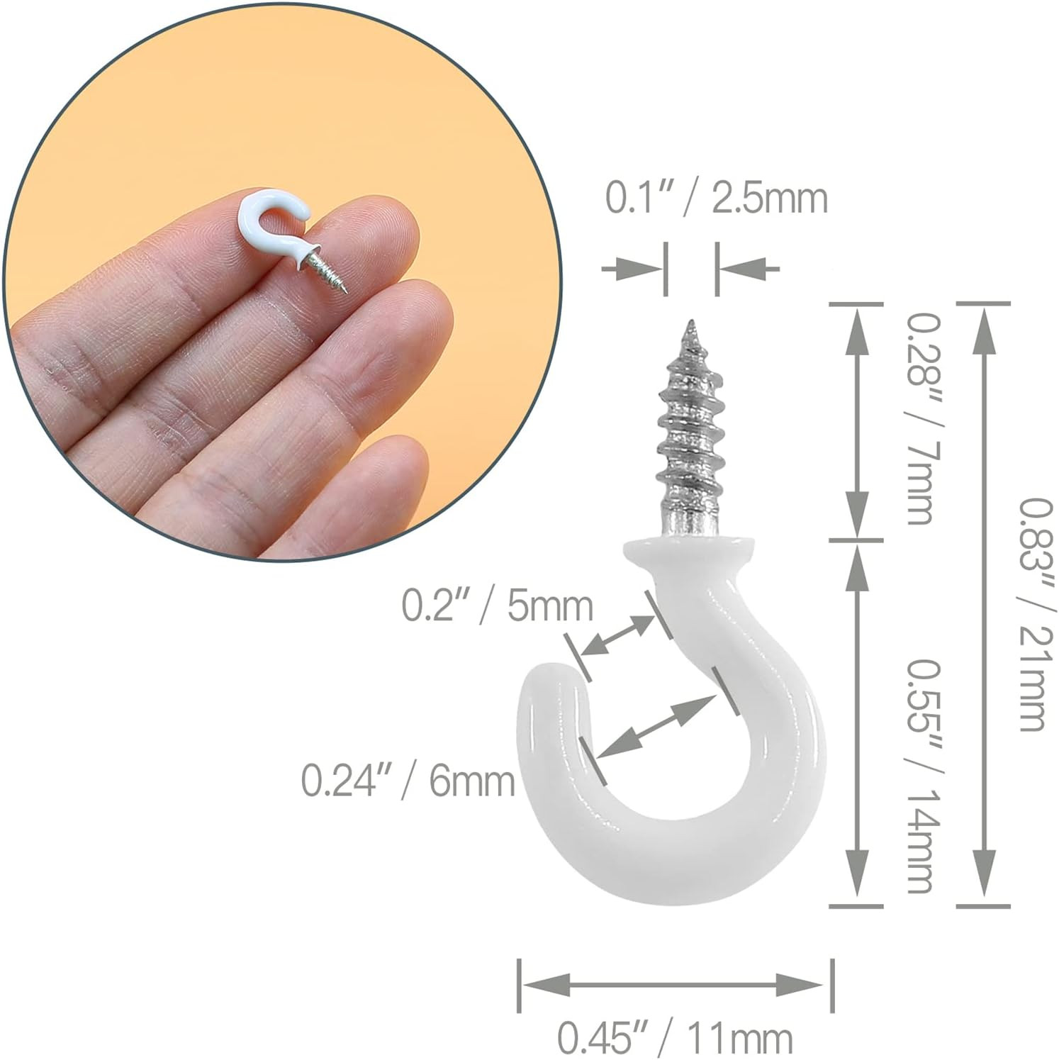 100Pcs White Cup Hooks, 1/2 Inch Ceiling Hooks Metal Screw-in Hooks Vinyl Coated