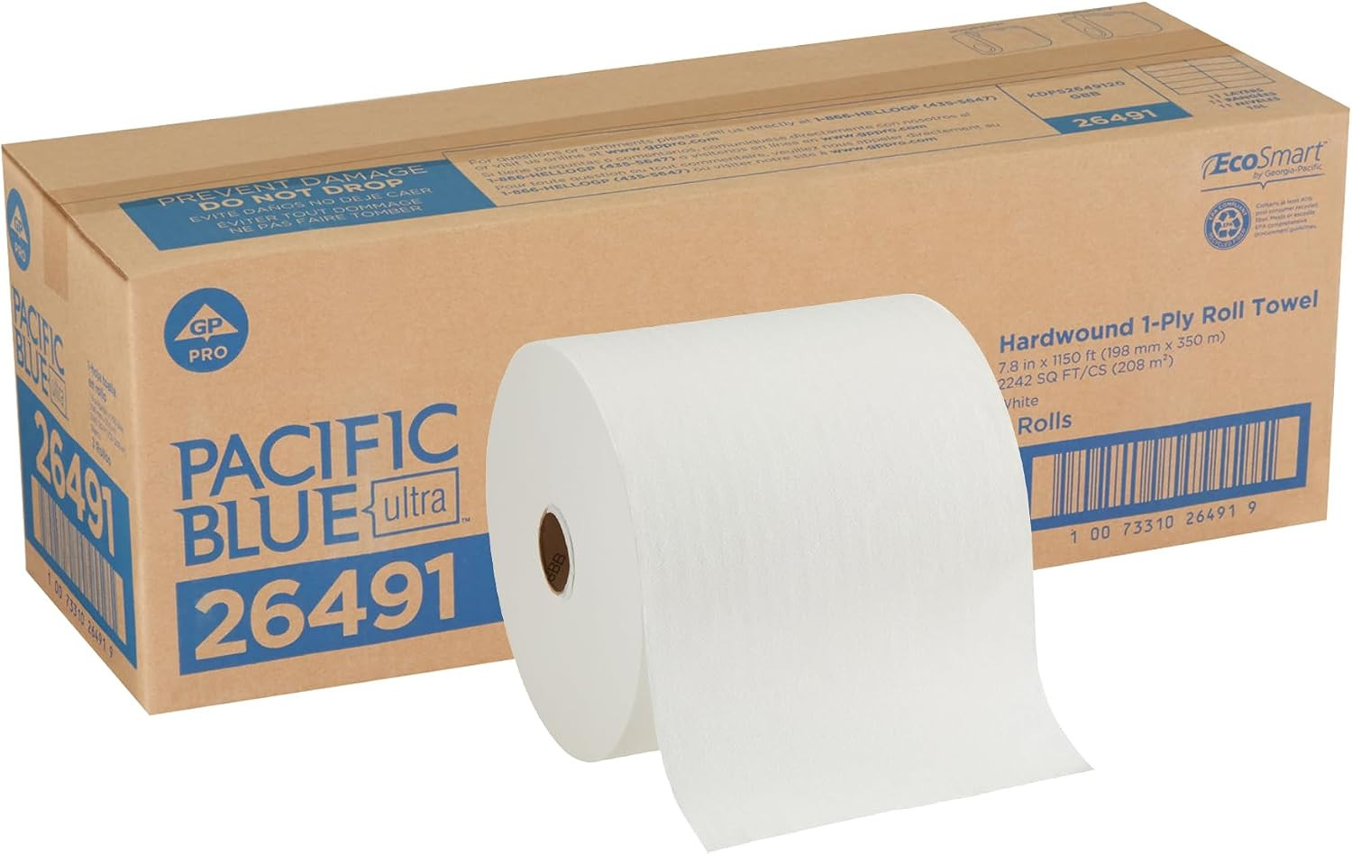 , Pacific Blue Ultra 8” High-Capacity Paper Towel Rolls, White, 26491, 1,150 Li