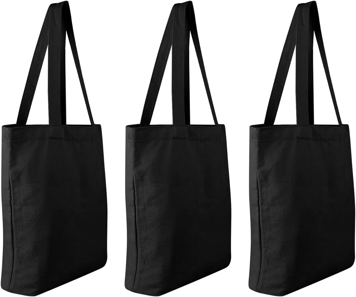 3 Pack Canvas Tote Bags, Heavy Duty Reusable Grocery Shopping Bag