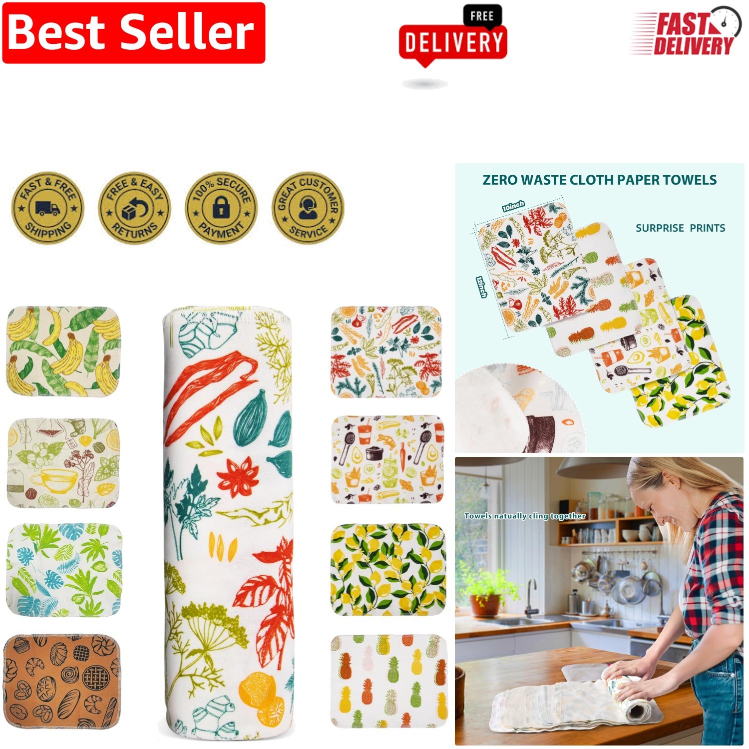 Multi-Purpose Cotton Flannel Towels – 12 Pack with Fun Prints for Every Kitchen