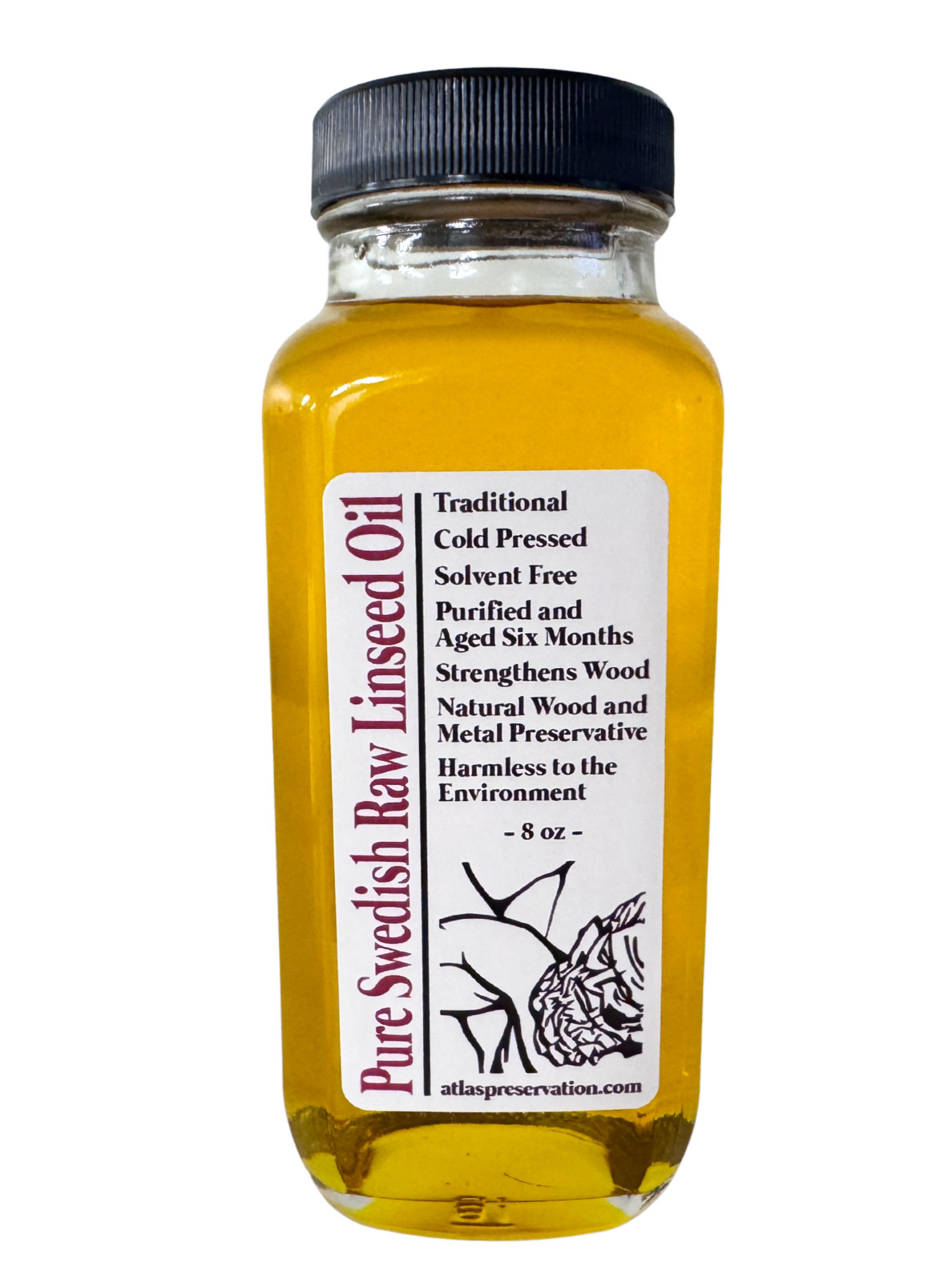 Pure Swedish Raw Linseed Oil – 8oz Glass Jar