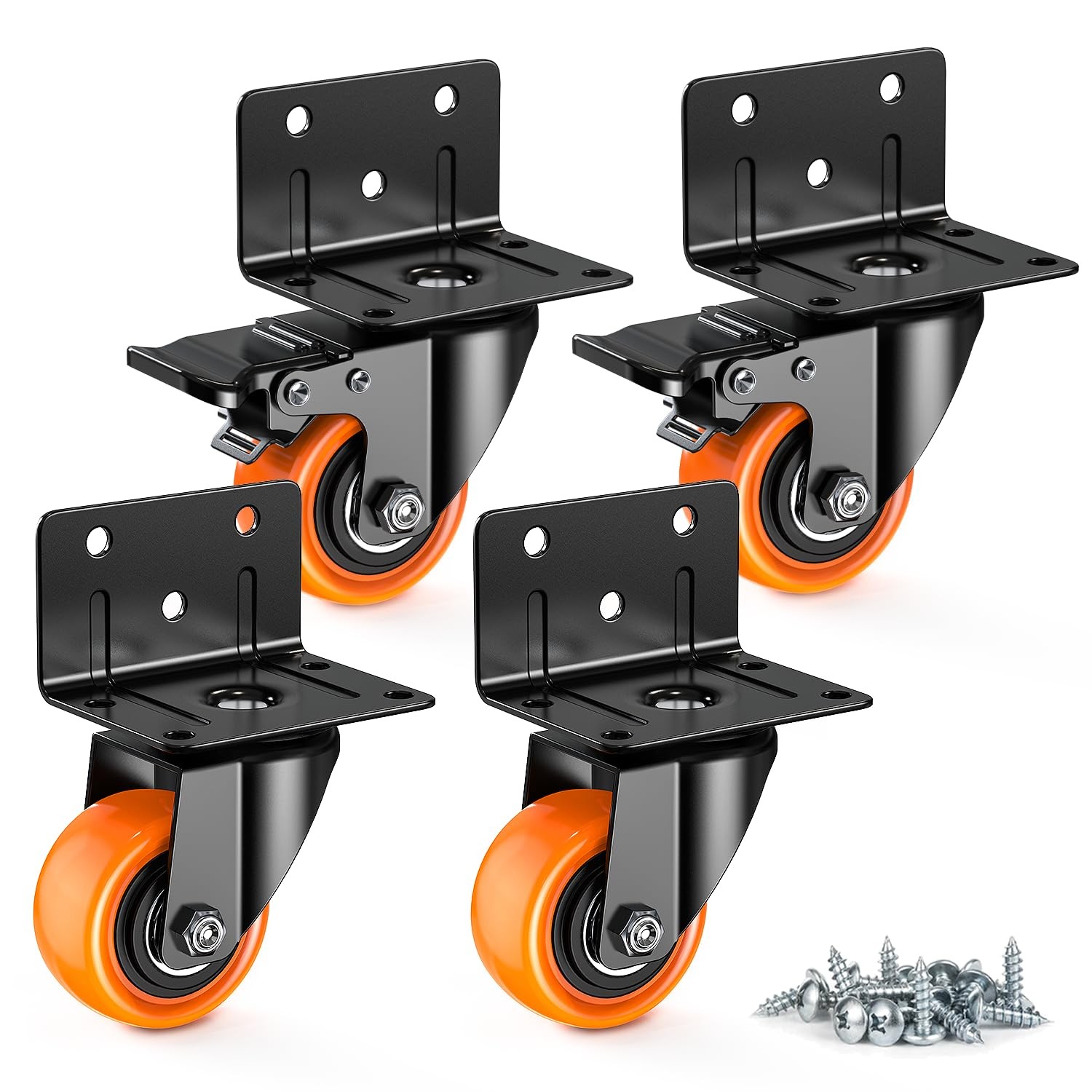 4 PCS 2 Inch Side Mount Caster Wheels Heavy Duty LShaped Bracket 550 LBS