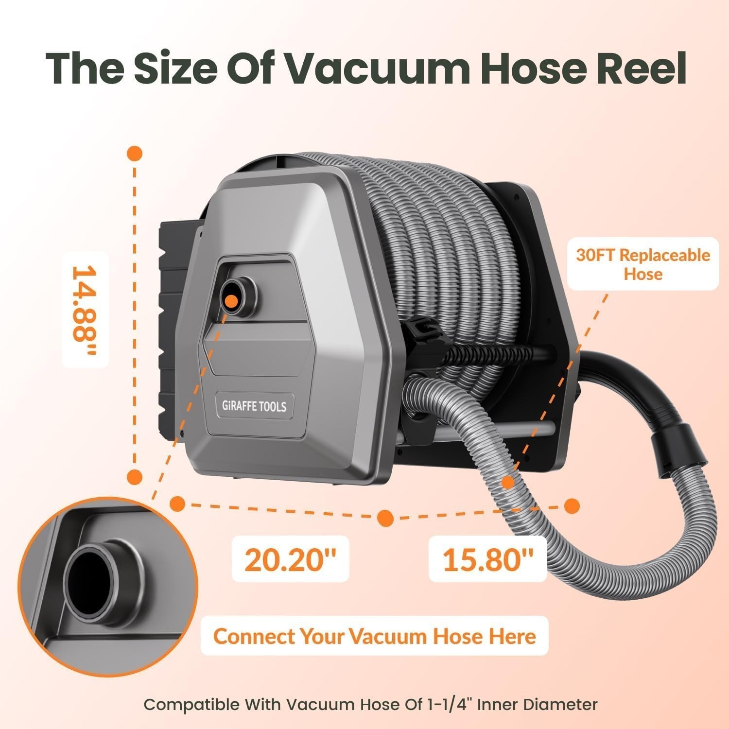 Giraffe Tools Vacuum Cleaner Hose Reel with 30ft Extension Retractable Hose-32mm