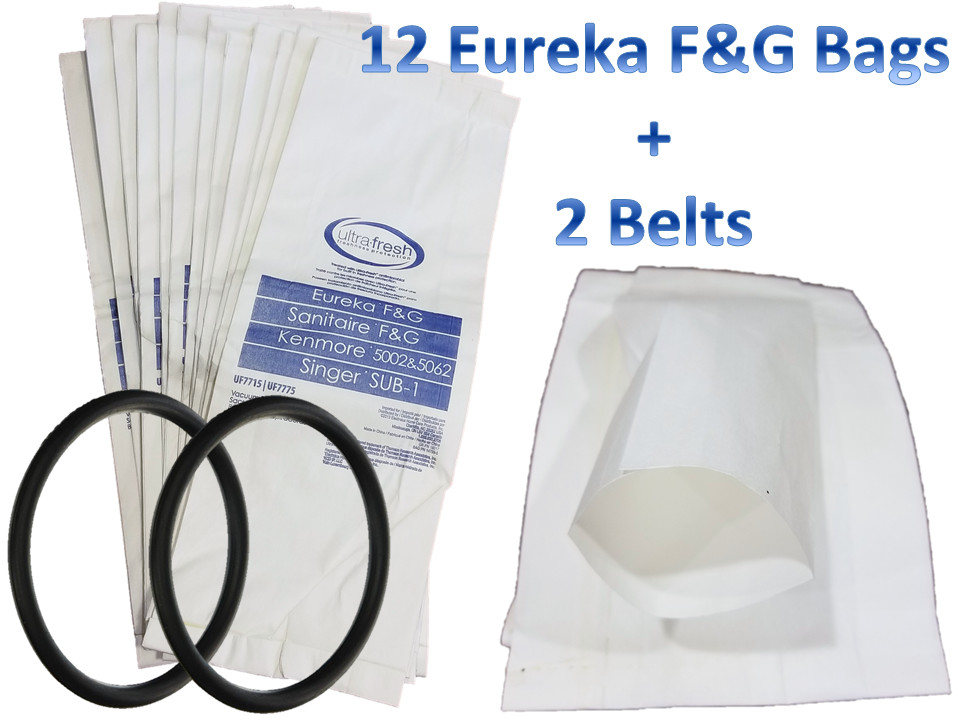 12 Bags for Eureka Style F &G Vacuum Cleaner F G Sanitaire Outer Bag + 2 Belts