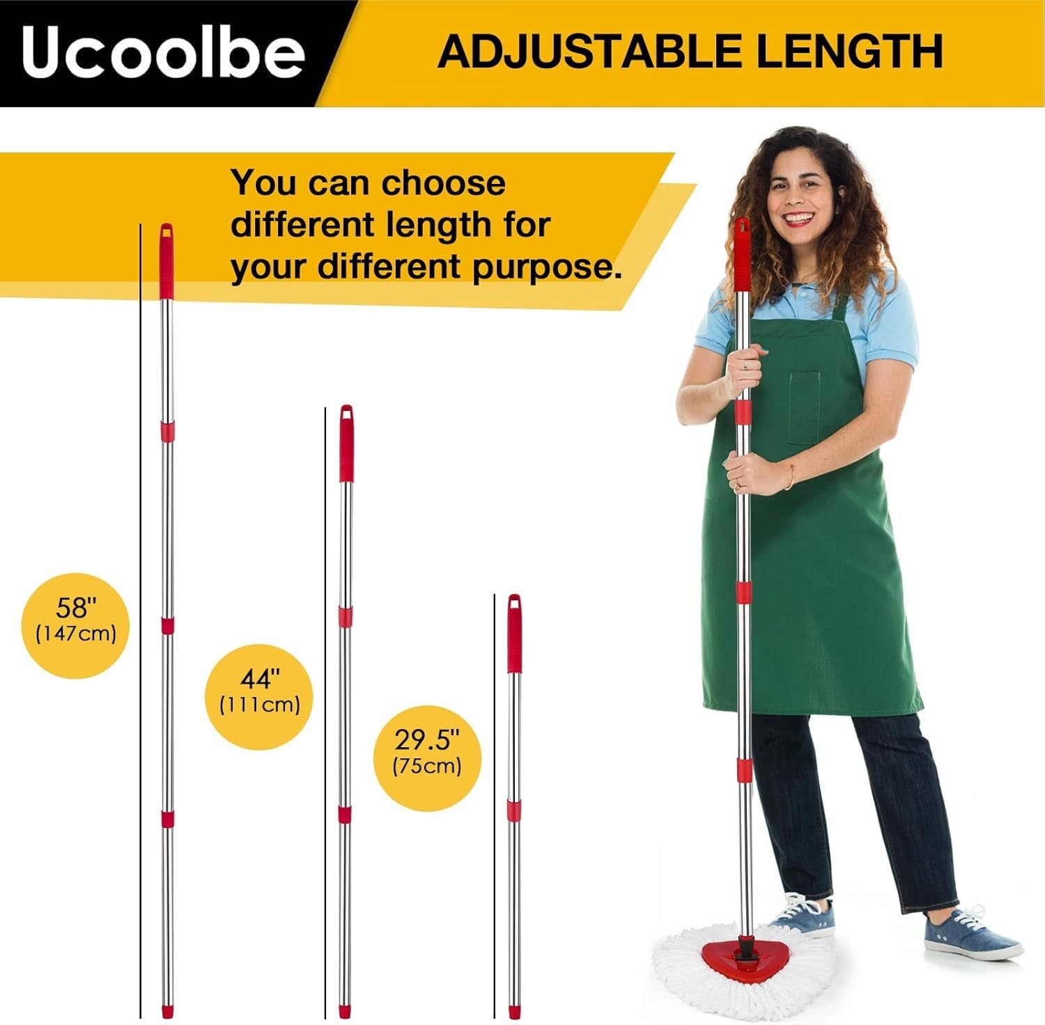 Ucoolbe Spin Mop Replacement Handle for O-Cedar, 4-Section 30″ to 58″ Mop Sti