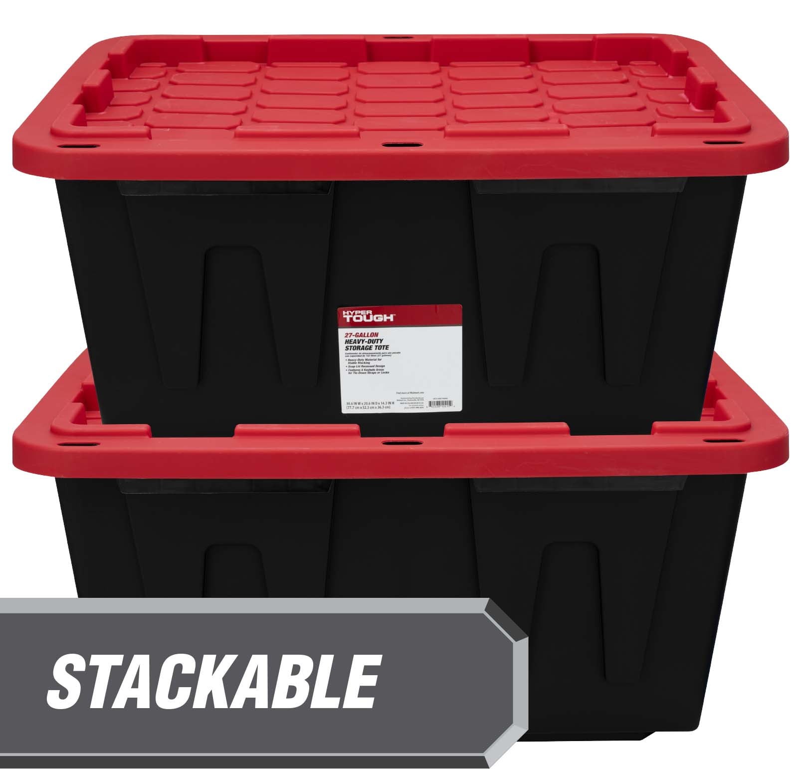 Large Bin 27 Gallon Plastic Storage Container with Snap-On Lid Black and Red