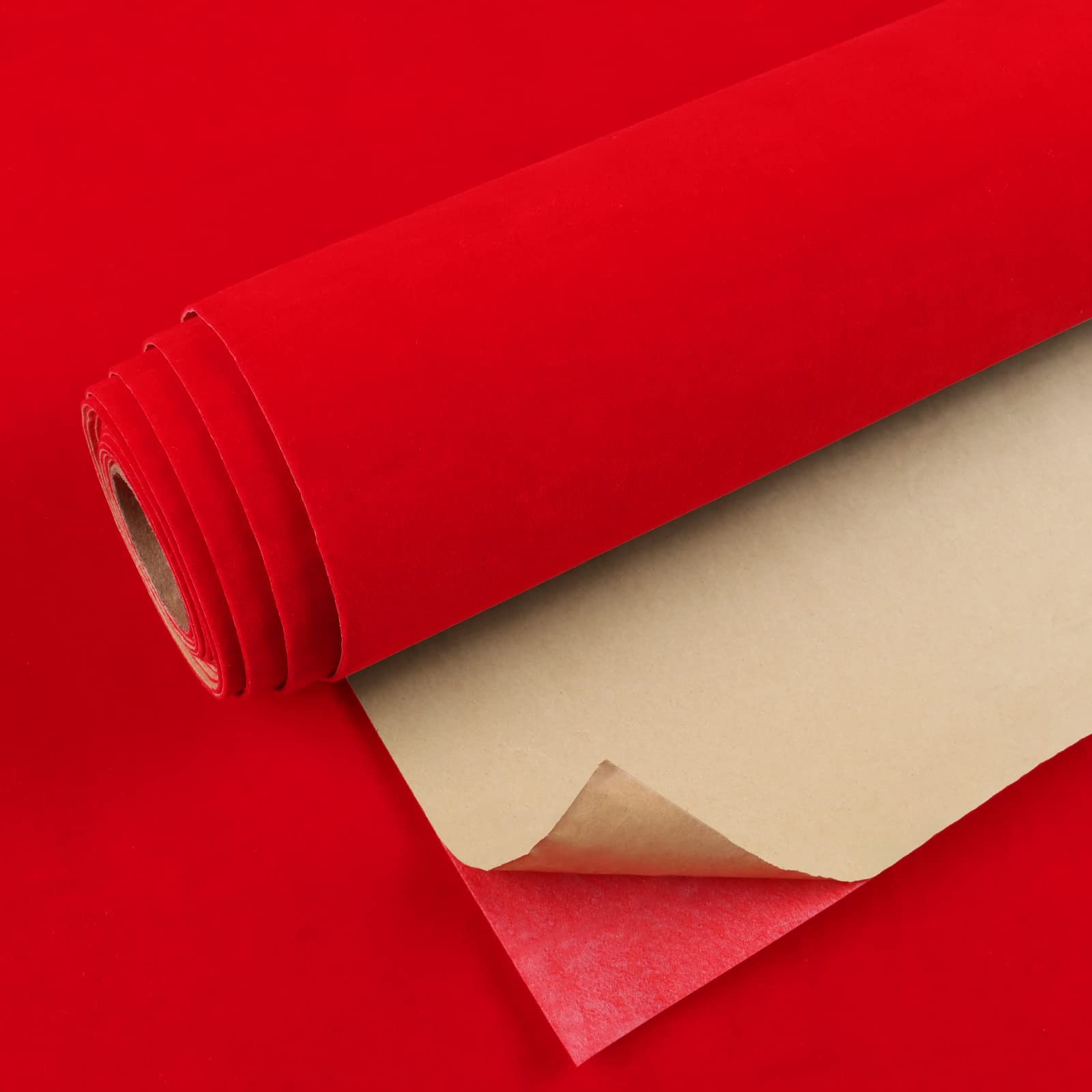 VEELIKE Bright Red Velvet Flocking Liner Self Adhesive 15.7″W x 118″L,