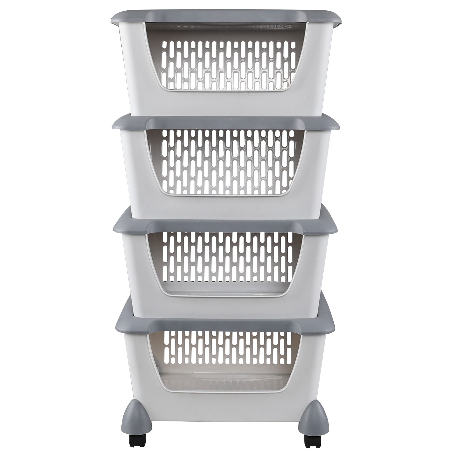 Idotry 4-Packs Plastic Stackable Storage Bins – Large Storage Basket with Wheels
