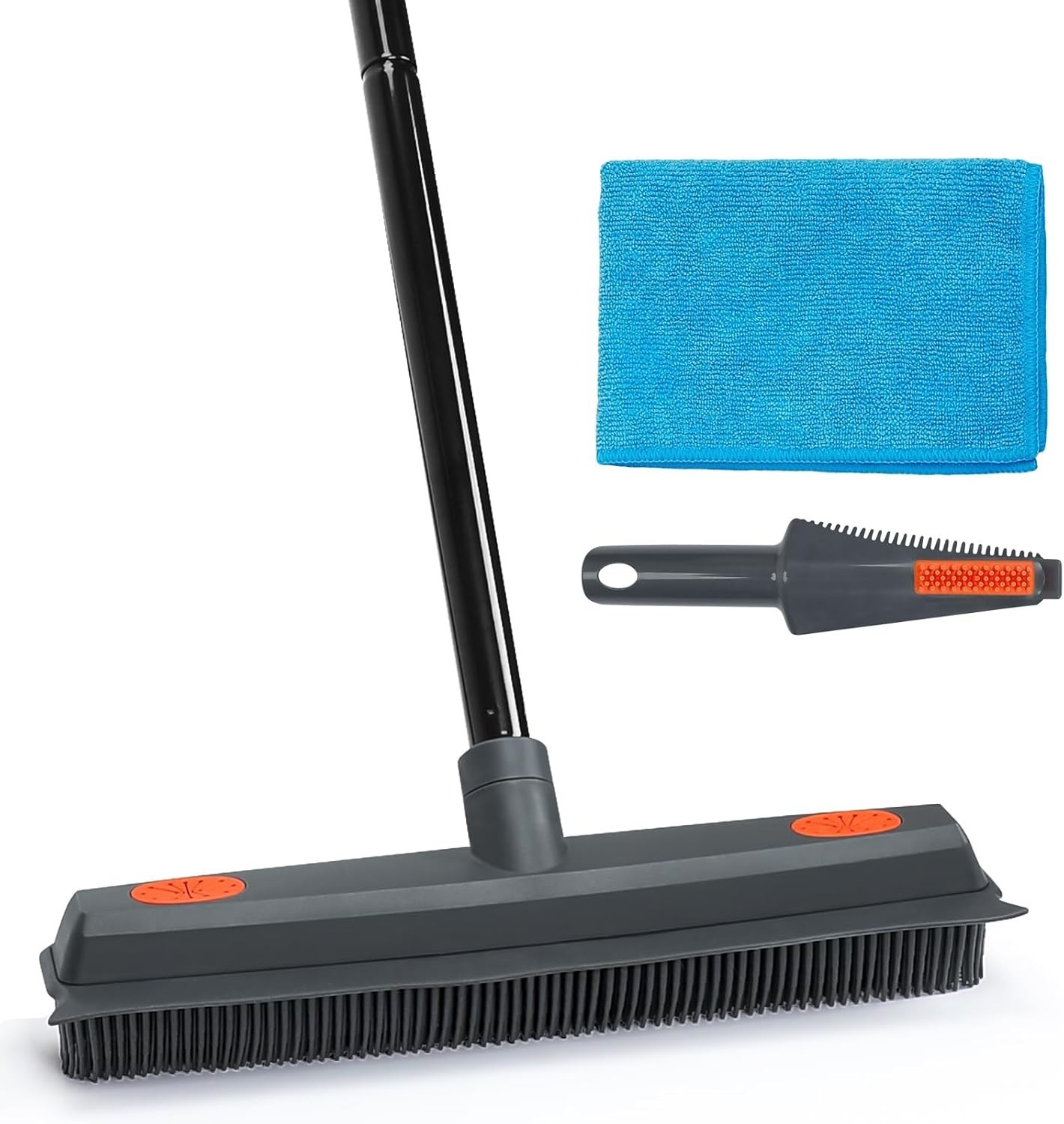 MAVRIZ Rubber Broom Carpet Rake for Pet Hair Removal, Orange