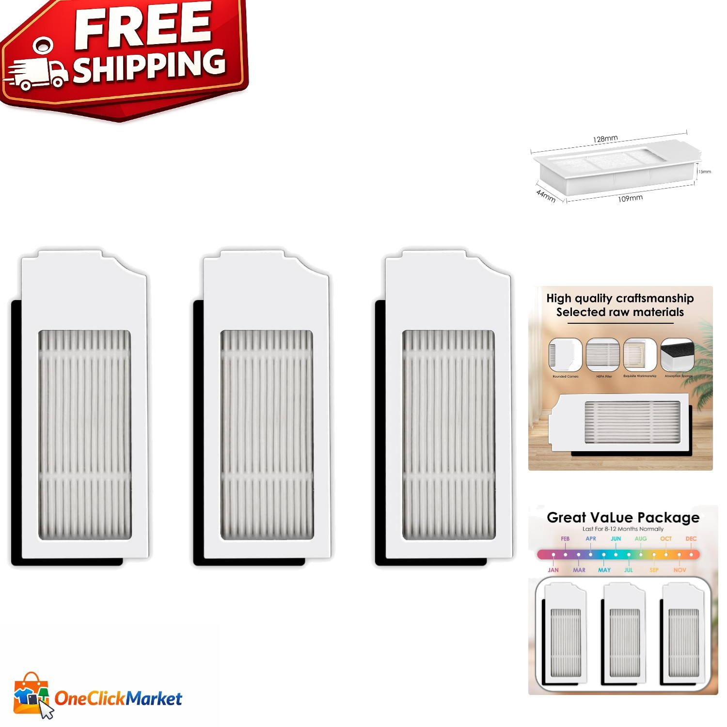 High Performance HEPA Filter Kit – 3 Pack for ECOVACS & Yeedi Robotic Vacuums