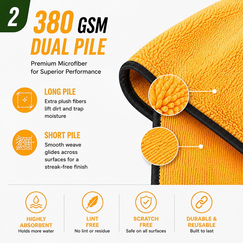 CarCarez 4 Pack Microfiber Car Detailing Polishing Towels 16″x24″ 380 GSM Gold