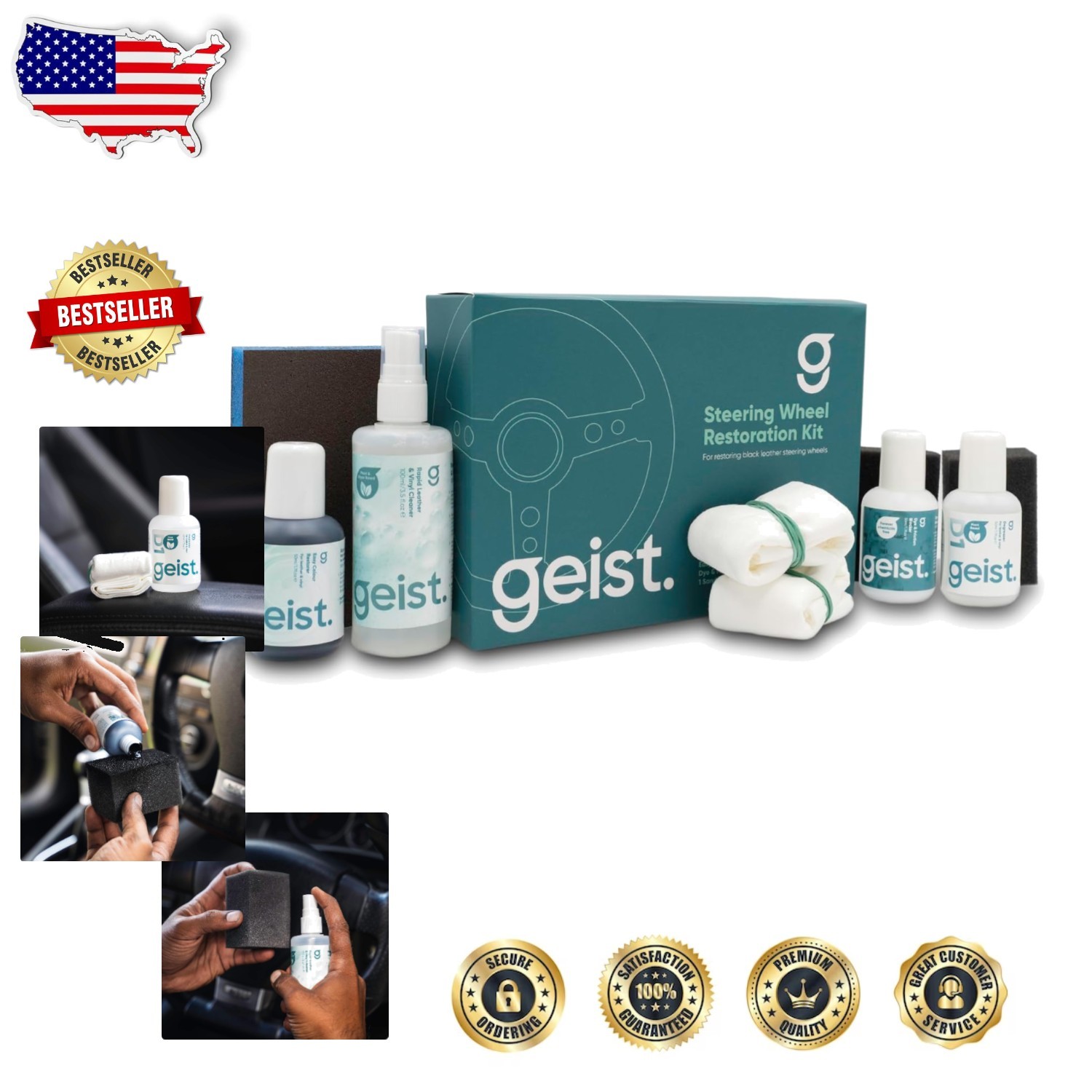 Black Steering Wheel Restoration Kit – Degrease, Repair & Refresh Leather