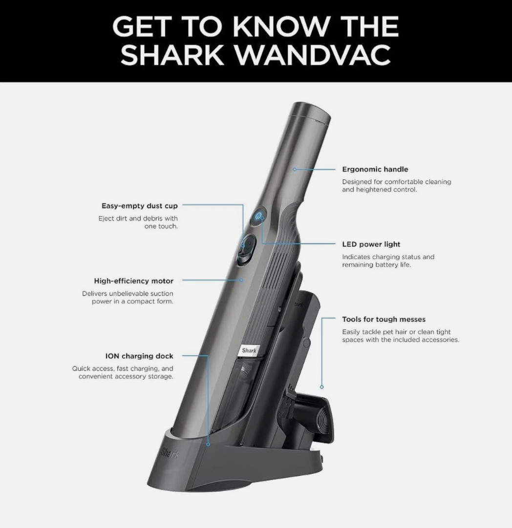Shark WV201 WANDVAC Cordless Hand Vacuum Lightweight 1.4 lbs *NEW*