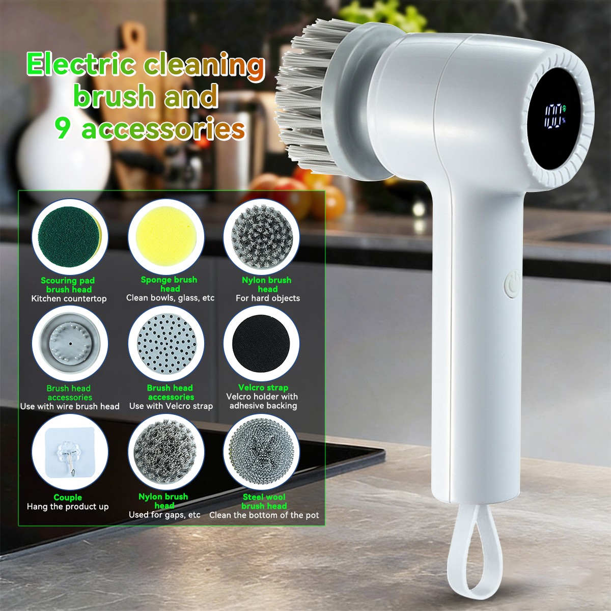 Mini Electric Cleaning Brush 9 In 1 Spinning Scrubber Handheld Electric Cordless