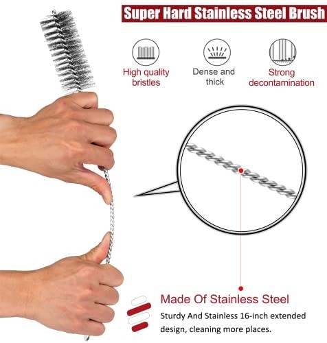 Pipe Cleaning Brush Set 8 Piece Stainless Steel 16 Inch Long Bottle Tube Auto