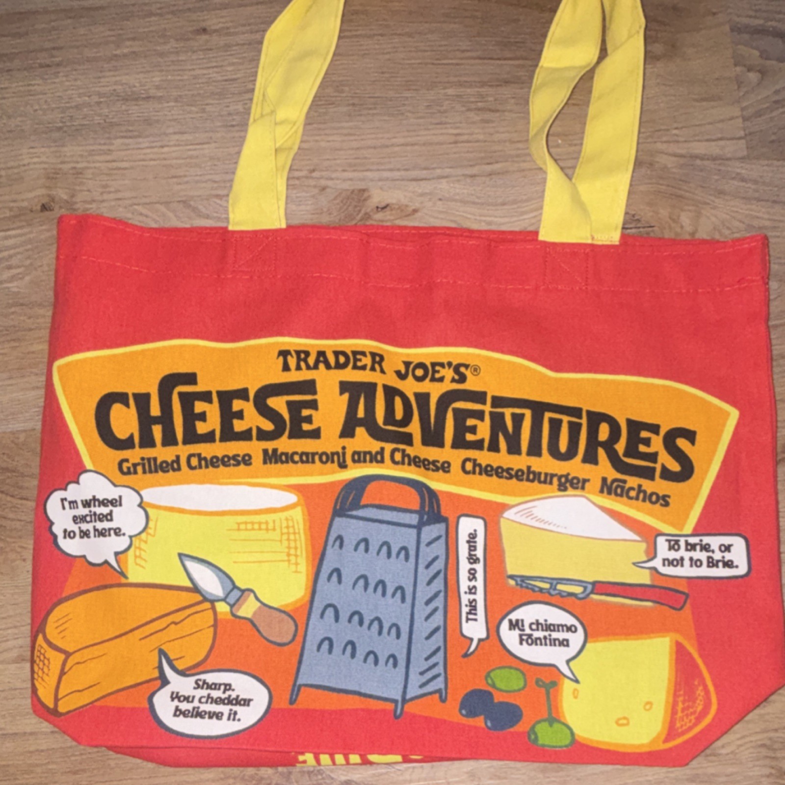 Trader Joe’s Cheese Bag Reusable Shopping Bag Cotton Pop Art Red Yellow
