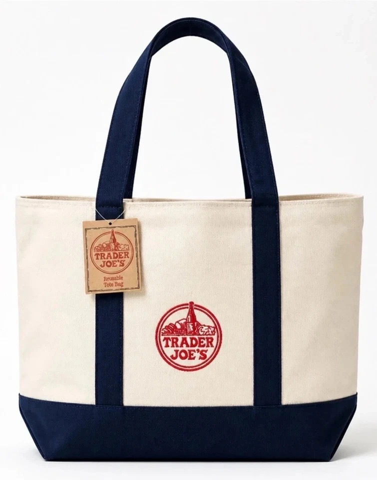 TRADER JOE’S NAVY BLUE MINI CANVAS TOTE BAG NWT FREE GIFT 🎁 FAST SHIPPING