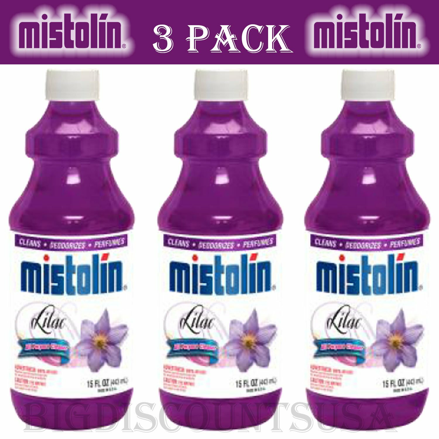 Mistolin 3 Pack General All Purpose Cleaning Solution Kit Lilac Scent 15 fl oz