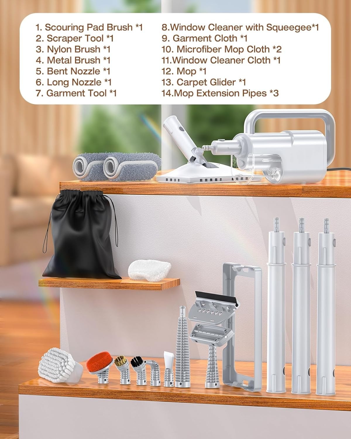 10-in-1 Steam Mop & Handheld Cleaner, 350ml Tank, 10s Heat-Up for Quick Cleaning