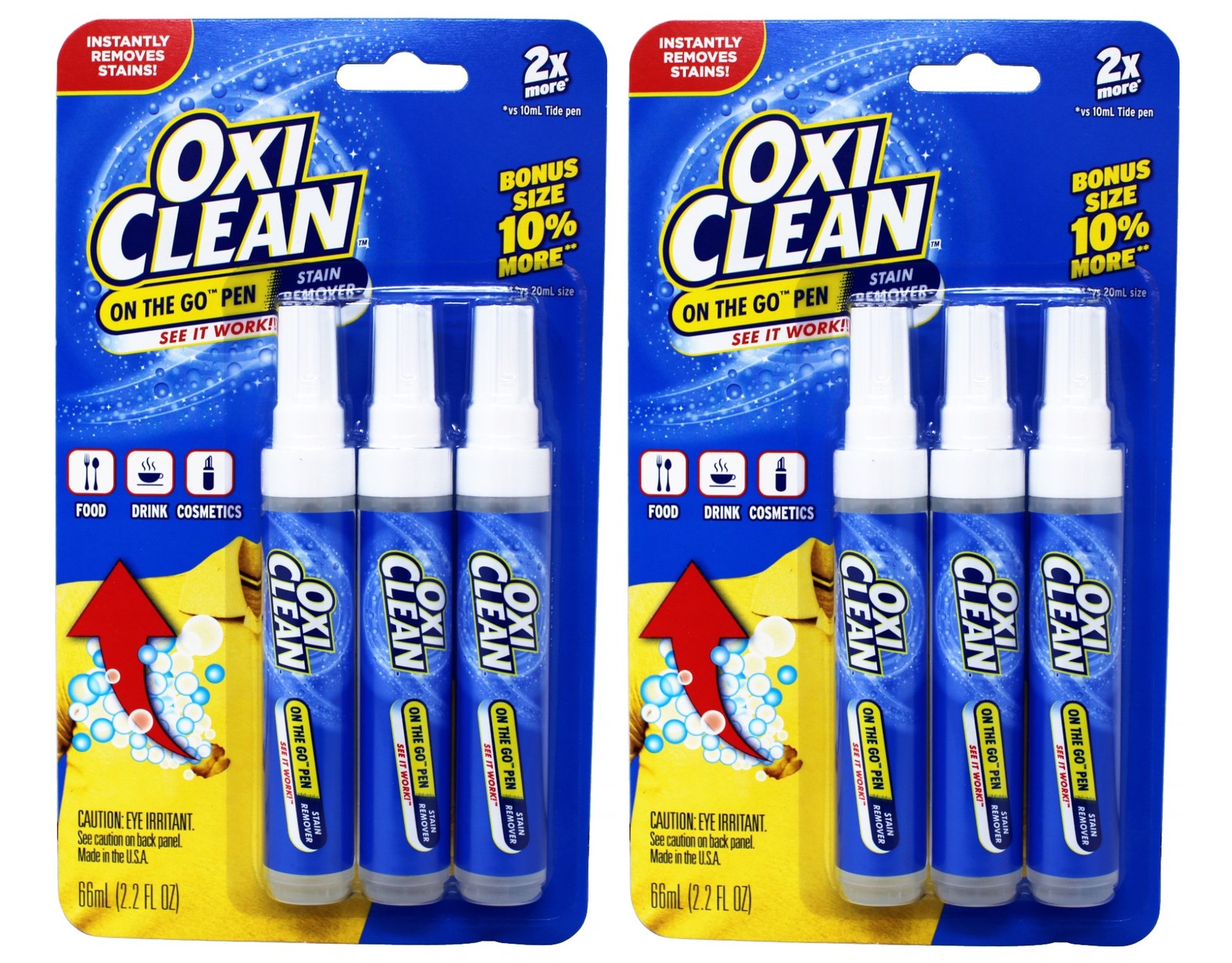 2 Pack OxiClean On The Go Stain Remover Pen Instant Stain Removal Stick 3-Count