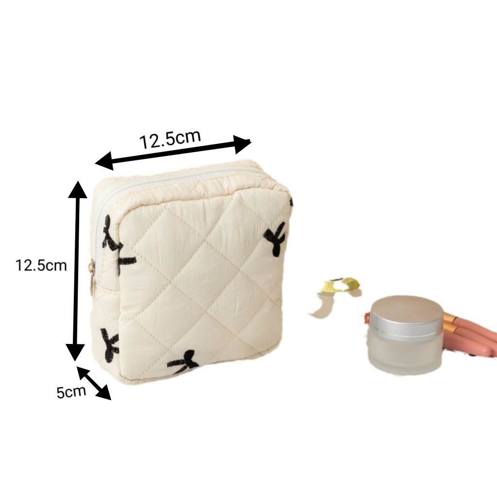 2-Pack Cute Bow Embroidery Sanitary Napkin Bags, Multi-Purpose Storage