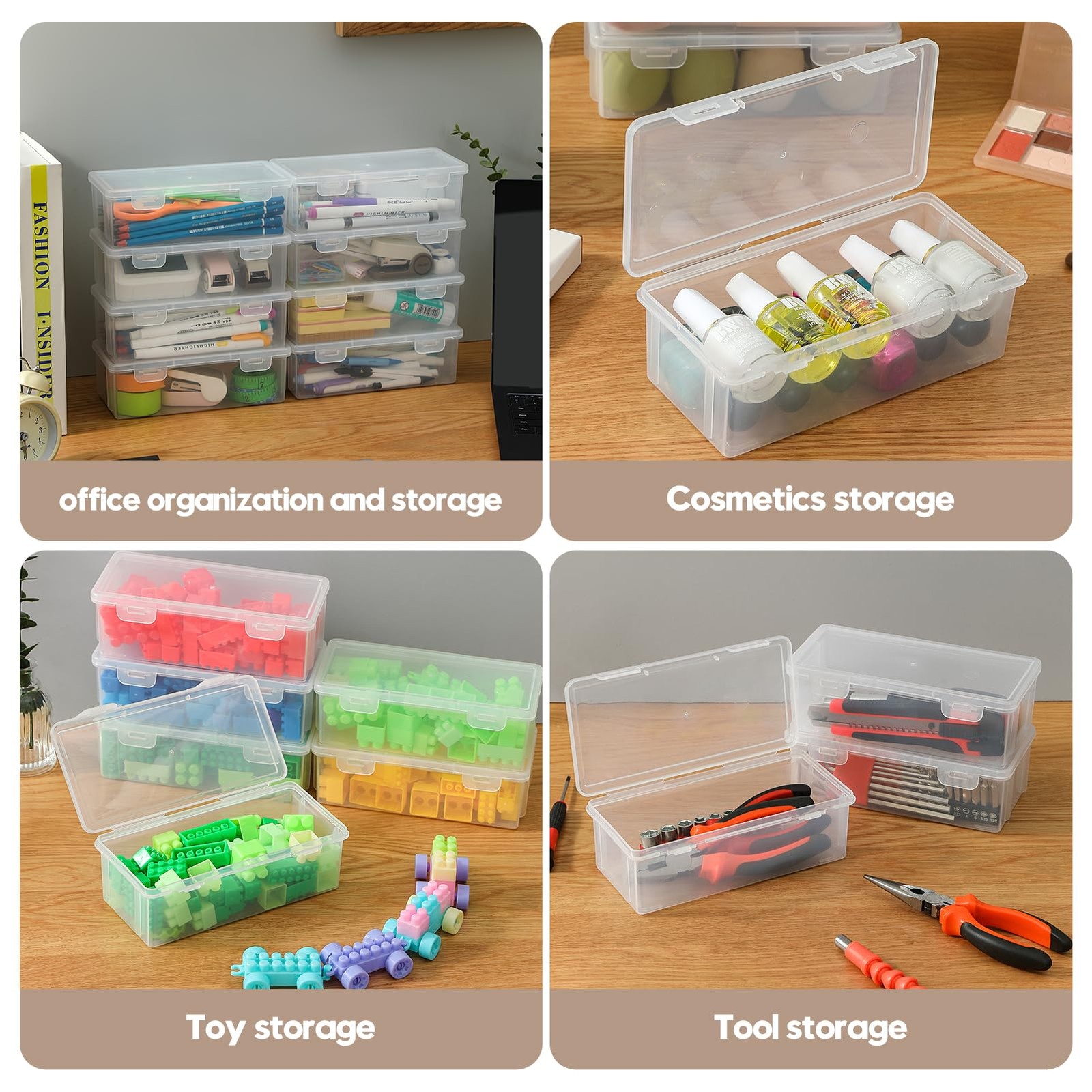Clear Translucent Pencil Cases and Pencil Boxes, 8-Pack Stackable Plastic Pen…