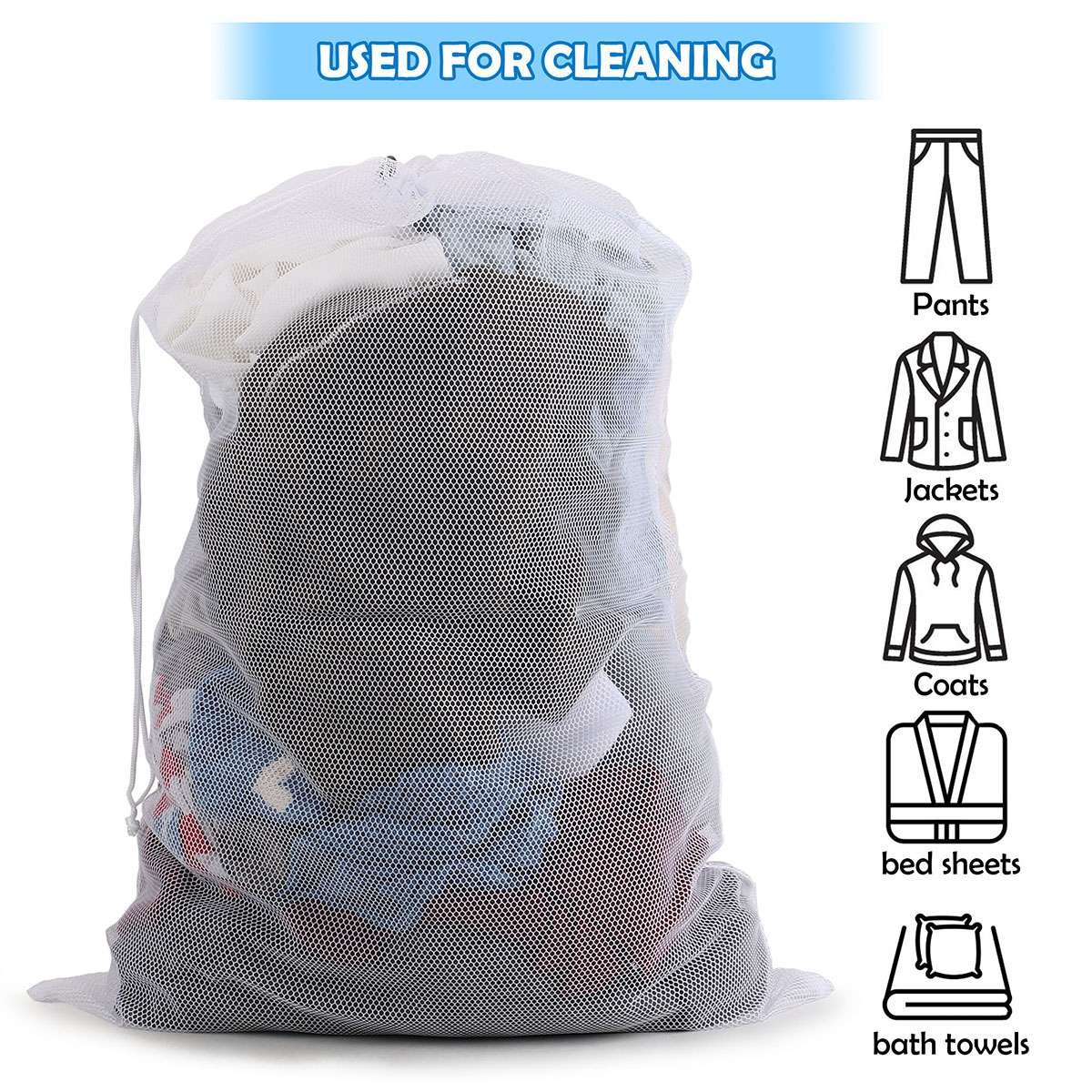 Large Heavy Duty Laundry Bag Mesh Wash Clothes With Drawstring Top Closure