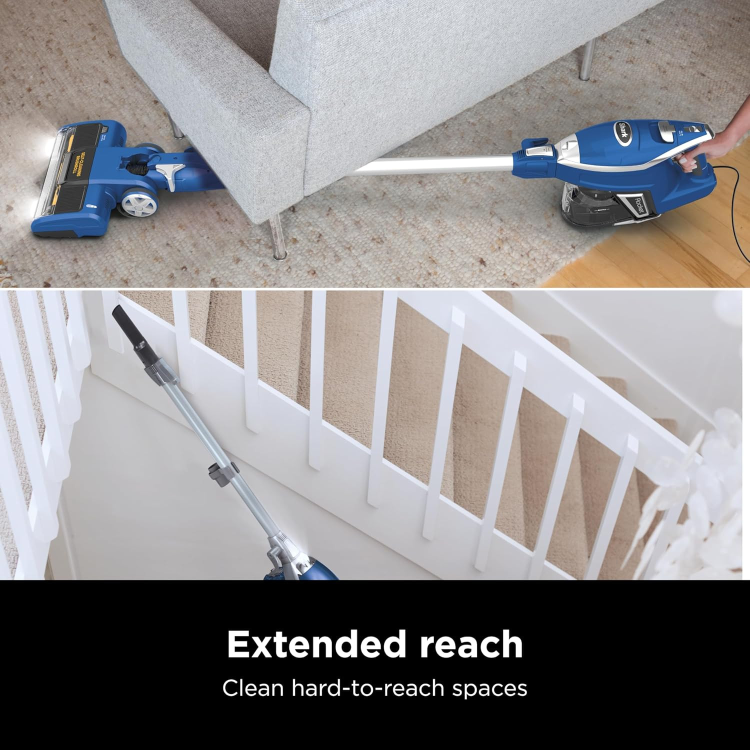 Shark Rocket Corded Stick Vacuum, Self-Cleaning Brushroll, Pet Hair, Blue/Silver