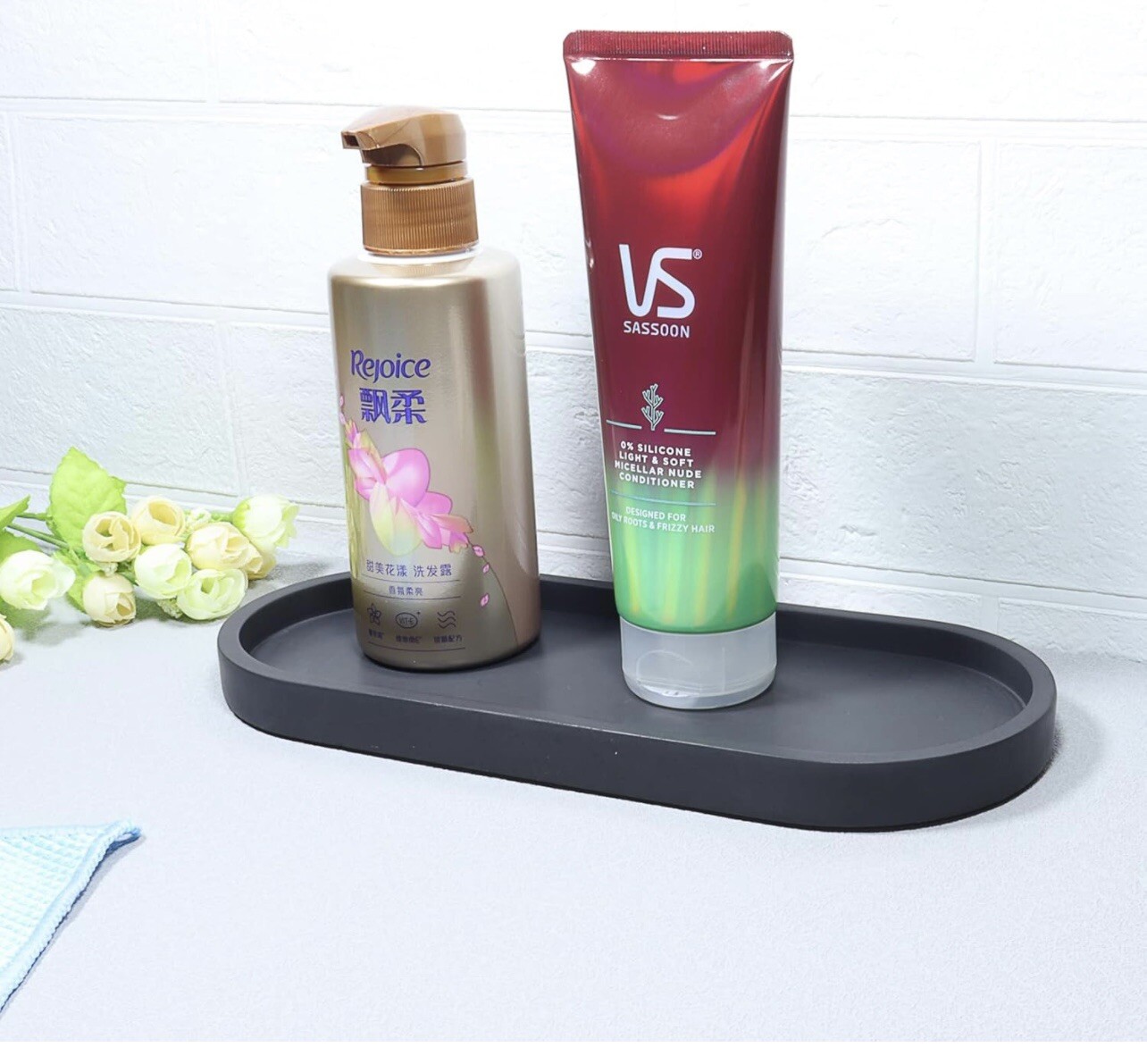 Concrete Oval Vanity Tray,Bathroom Trays for Counter,Concrete Tray Black