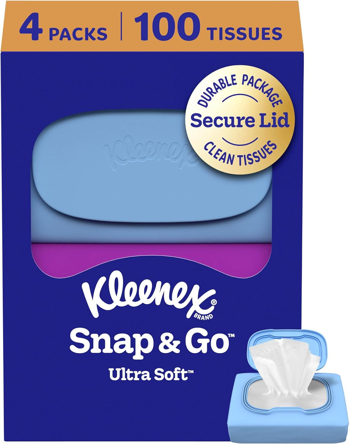 Kleenex Snap & Go Ultra Soft Facial Tissues 4 Packs 100 Tissues New