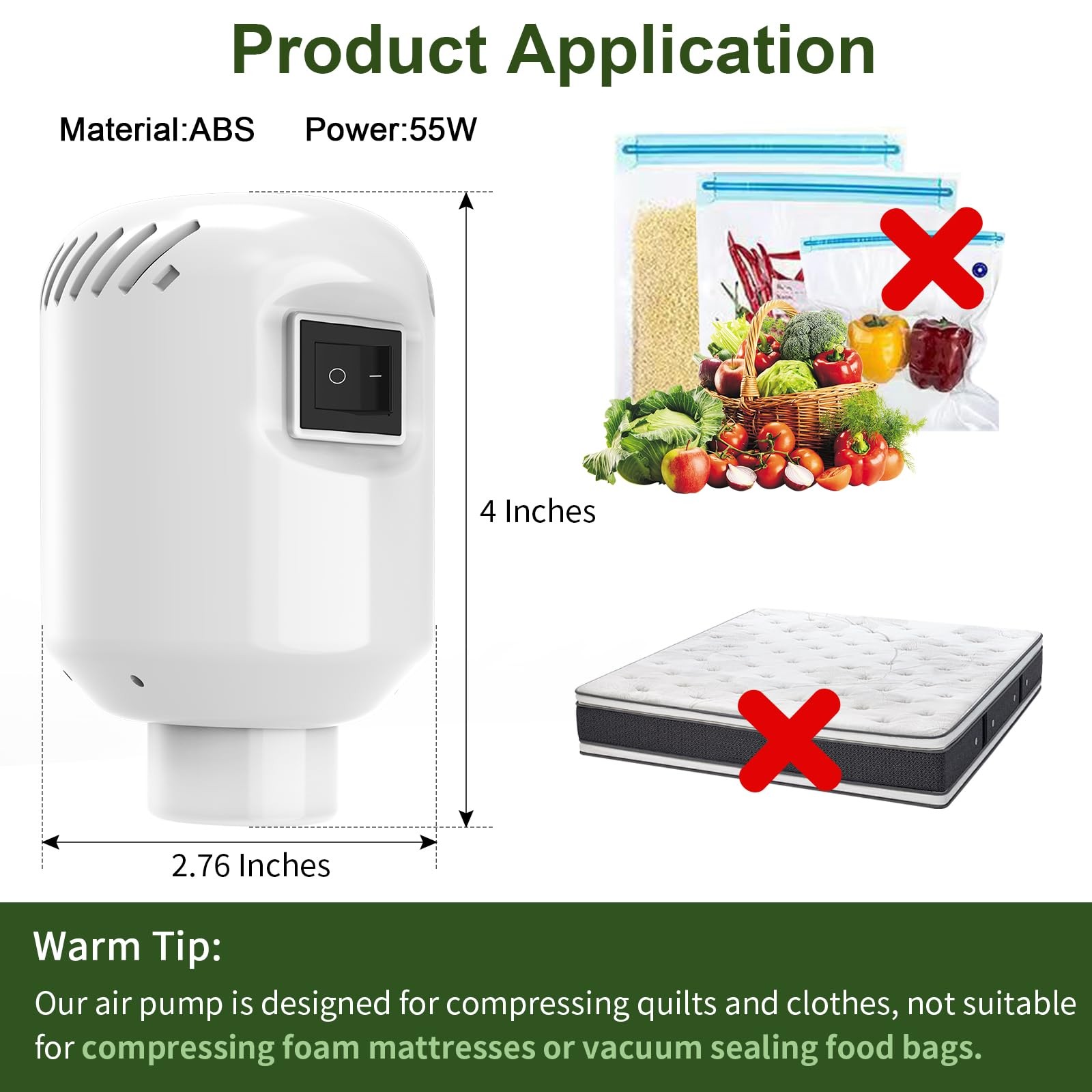 Electric Air Pump for Vacuum Storage Bags 55W Seal 1 Pack, A-White