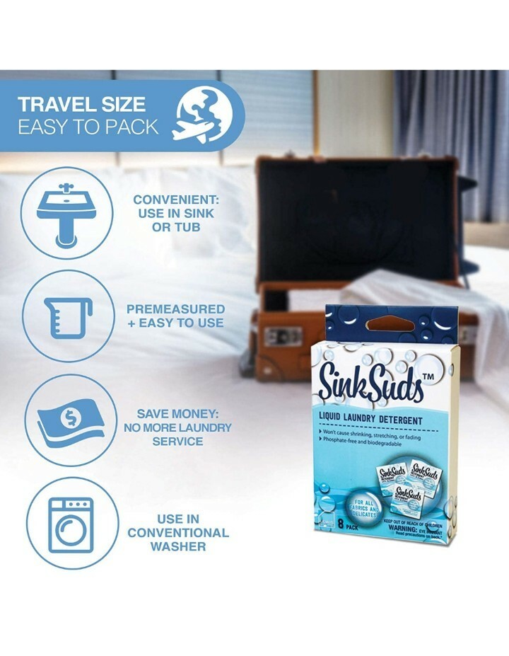 SinkSuds Laundry Detergent | Travel Size Liquid Soap | TSA Compliant 8 Pack