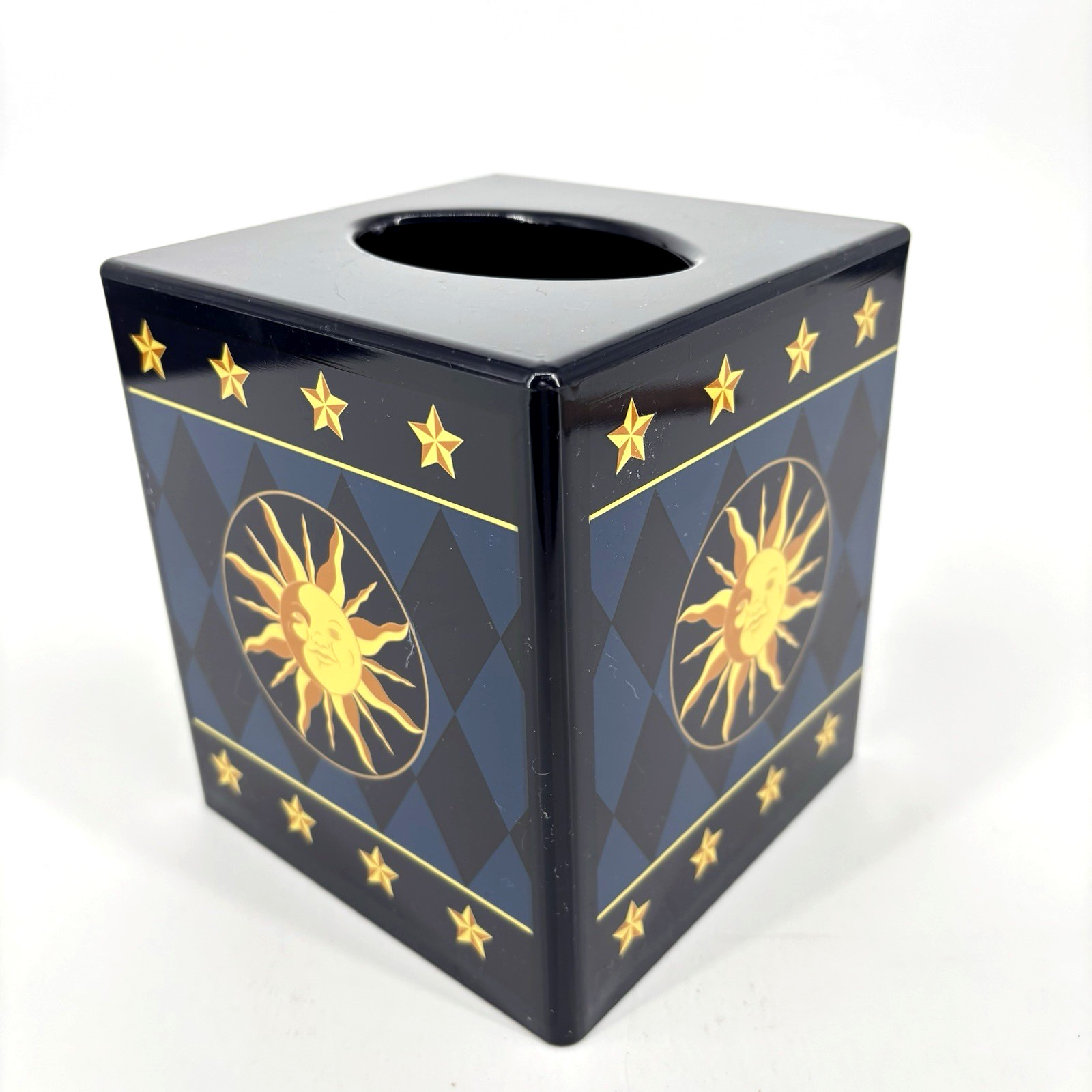 Celestial Night Sky Tissue Box Moon Star Sun Navy Blue Gold Whimsical