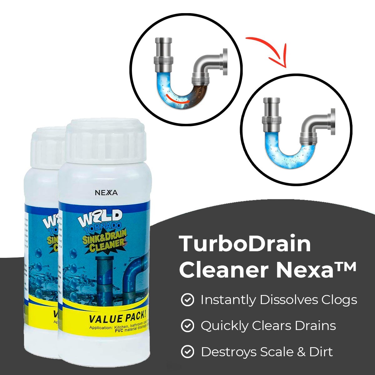 TurboClean Multi-Surface Powder Cleaner – Helps Reduce Buildup on Sinks, Drains