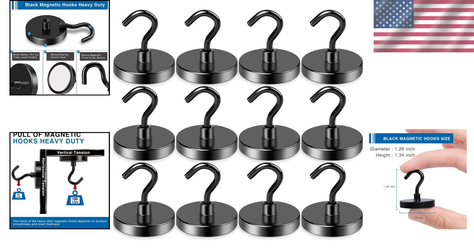Cruise Essentials – Heavy Duty Magnetic Hooks – 12 Pcs/`