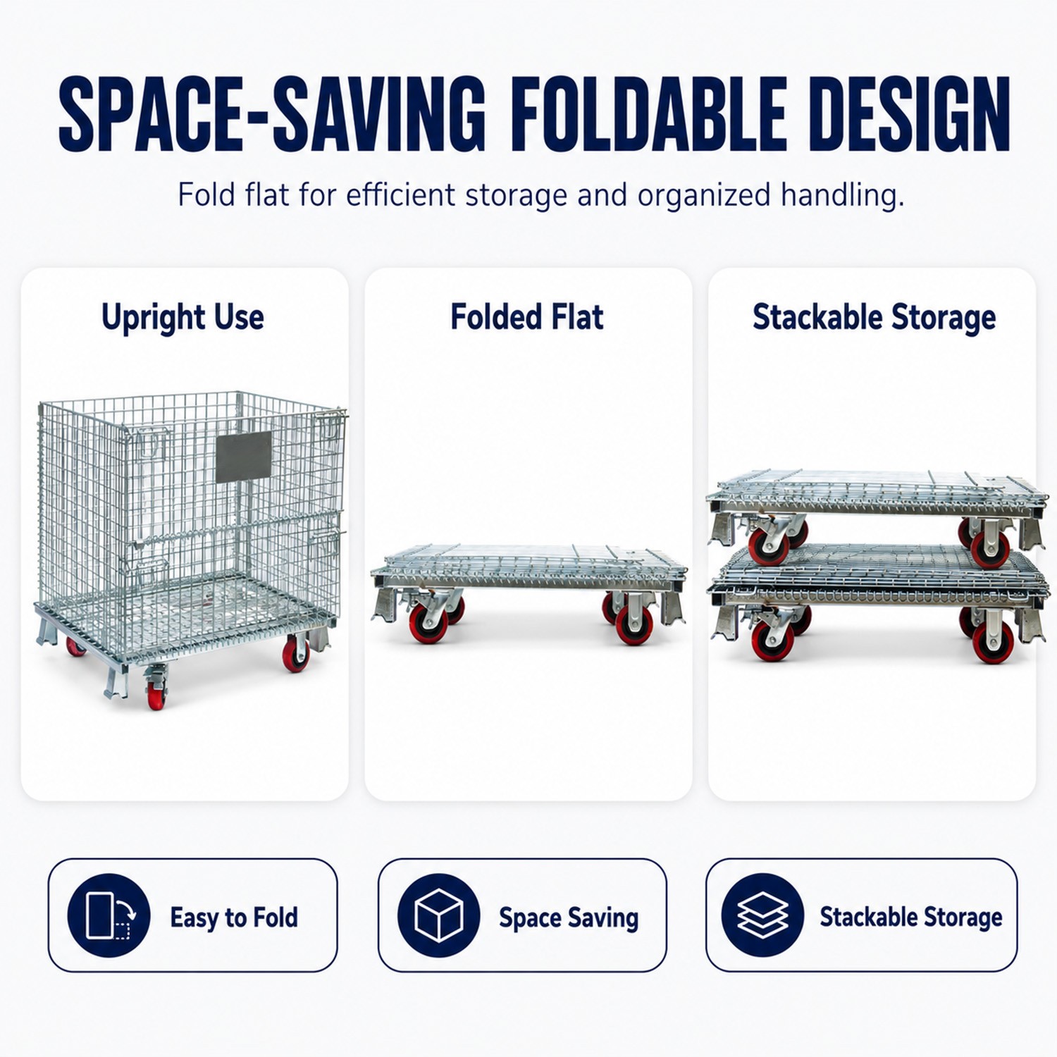 3000 lbs Foldable Wire Storage Basket with Wheels 40″x32″x34″ for Laundry Room