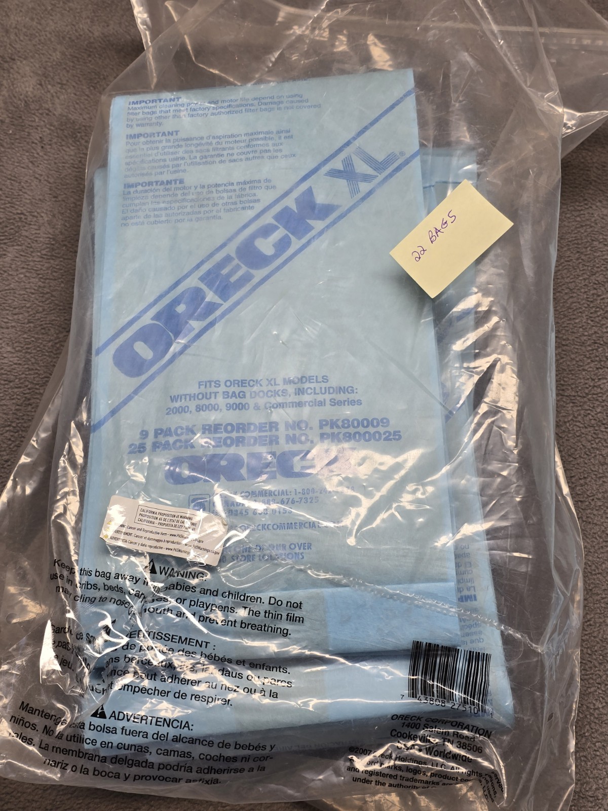 22 Pack Oreck XL Upright Vacuum Bags 2000 8000 9000 commercial PK800025