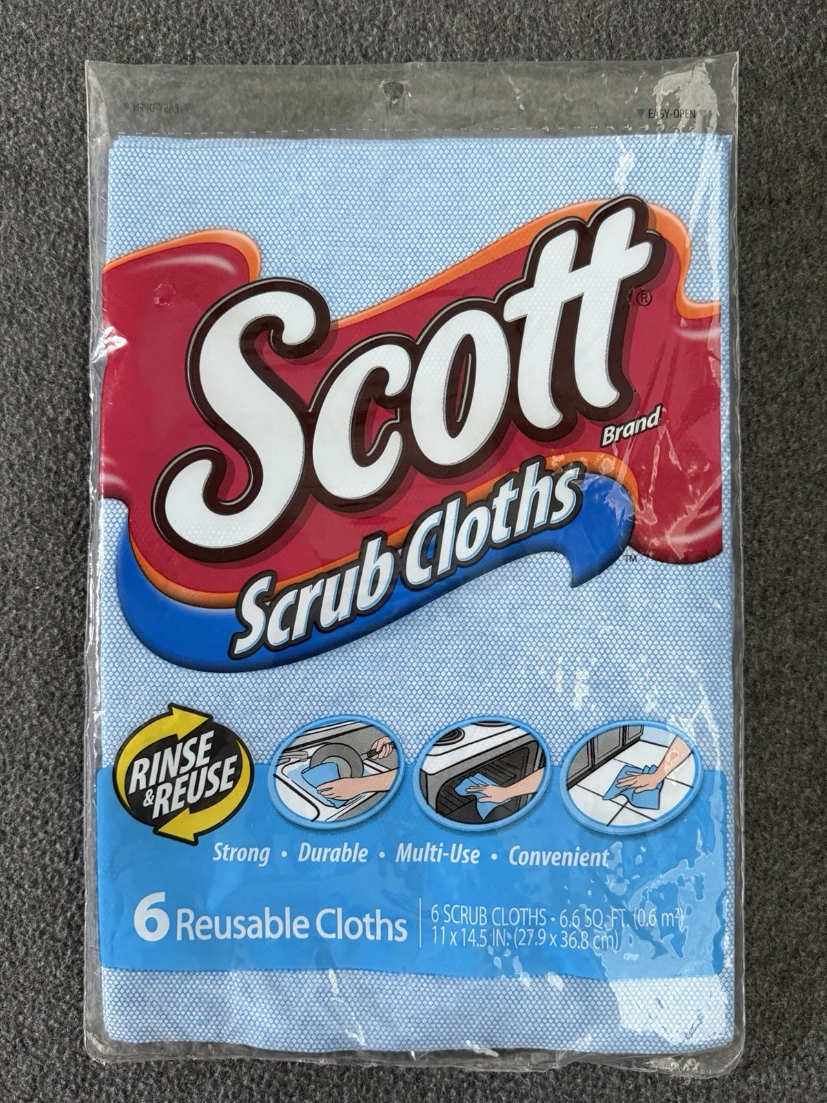 2007 NEW Kimberly Clark SCOTT Brand Scrub Cloths 6 Reusable Blue Towels 11″x14½”