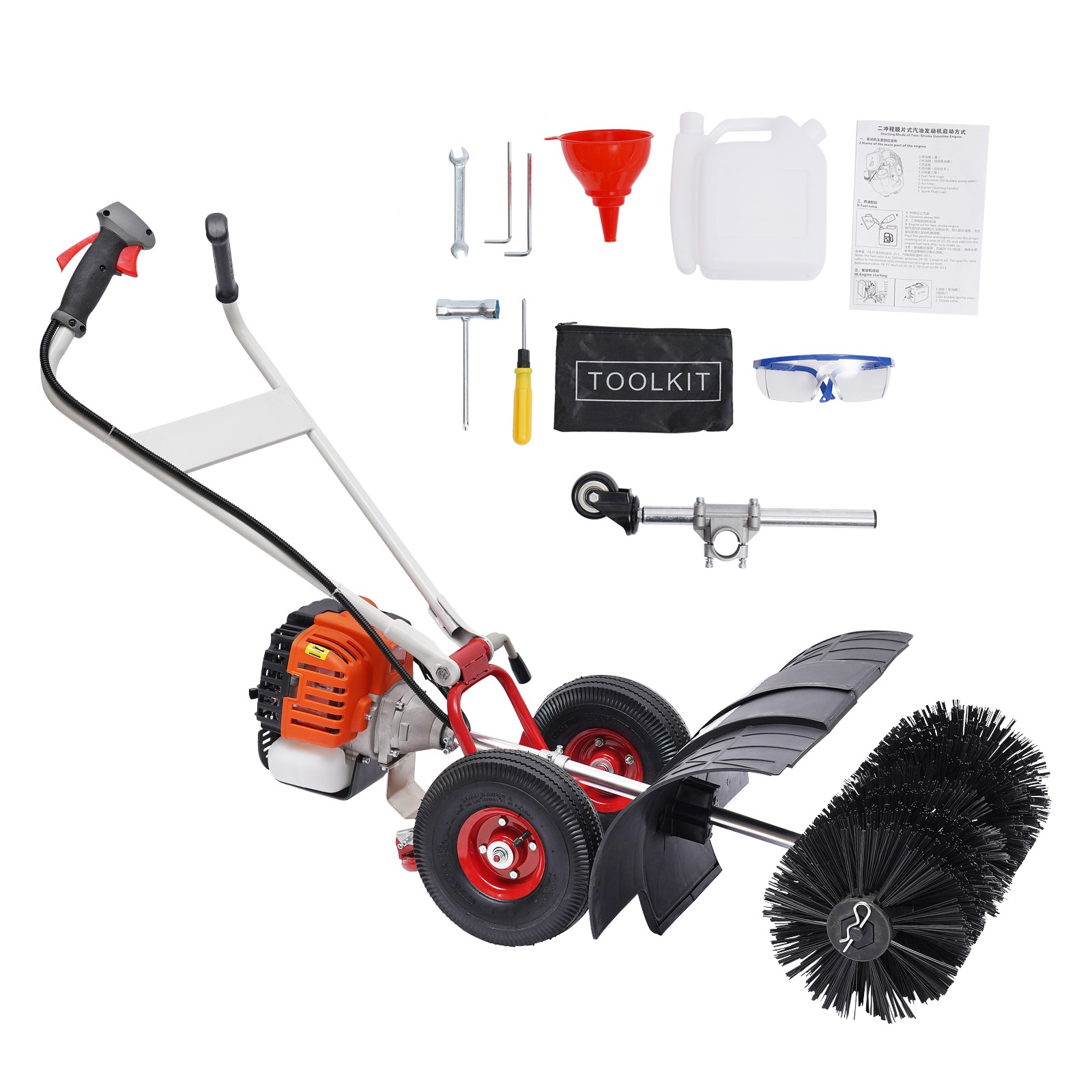 Walk Behind 52cc Power Broom Snow Driveway Sweeper Cleaner Artificial Grass USA~