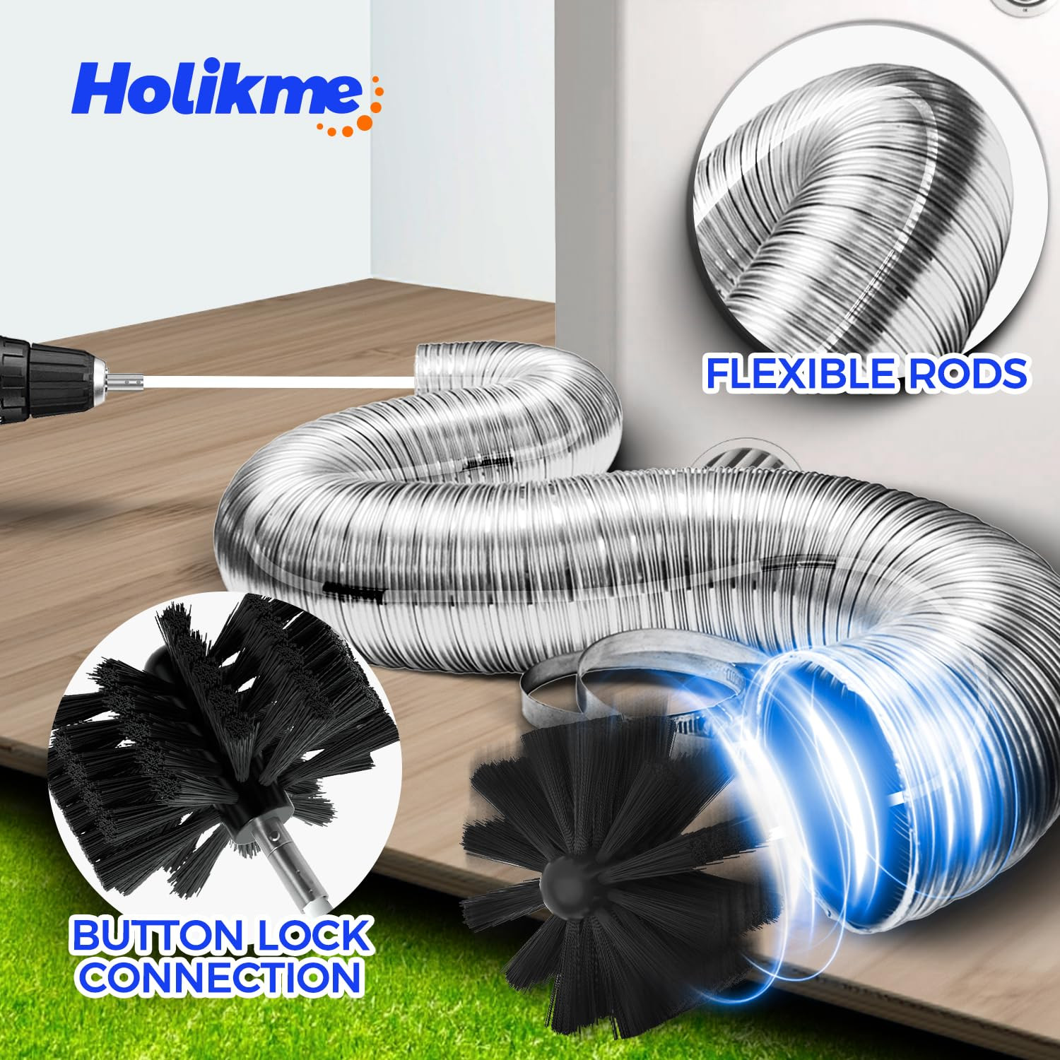 Dryer Vent Cleaner Kit Lint Brush Drill Attachment Duct Cleaning Tool Snake 32FT