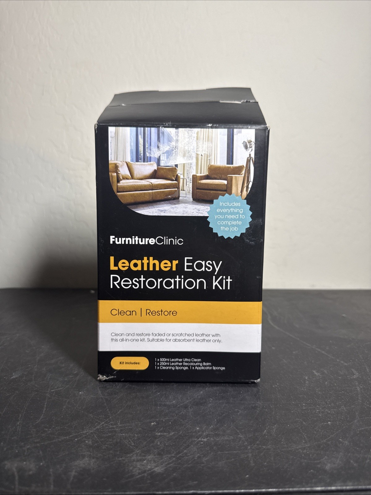 Furniture Clinic Leather Easy Restoration Kit Light Grey Clean Restore No Sponge
