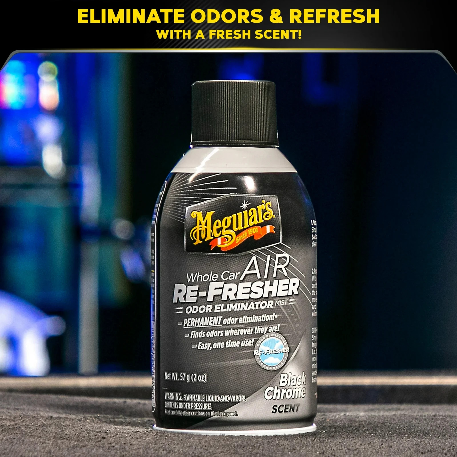 Meguiar’s G181302 Whole Car Air Re-fresher Odor Eliminator Mist, Black